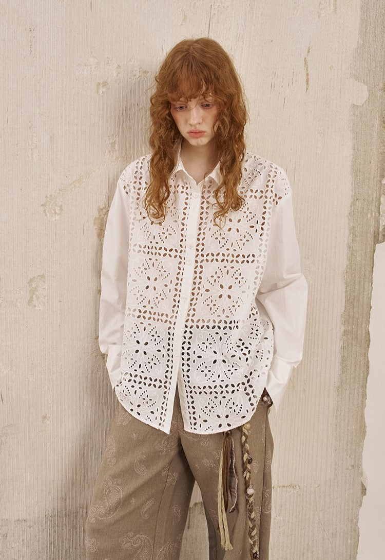 Lace Stitching Hollow Shirt DID0250