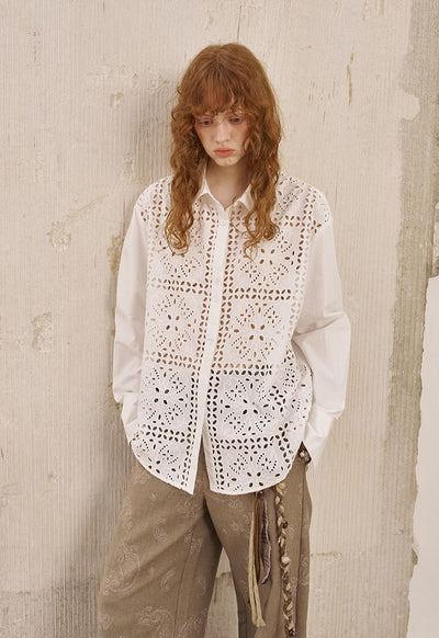 Lace Stitching Hollow Shirt DID0250