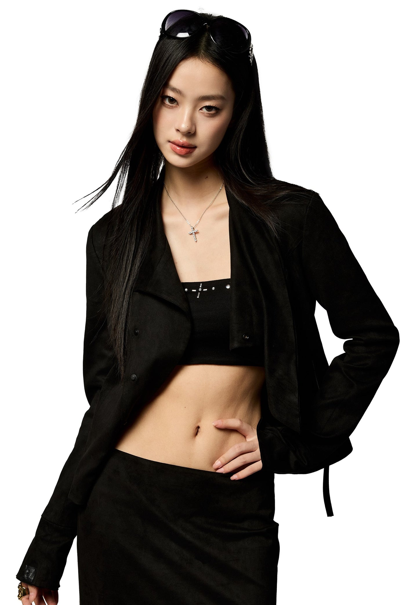Black Asymmetrical Suede Jacket/Skirt 4MU0156