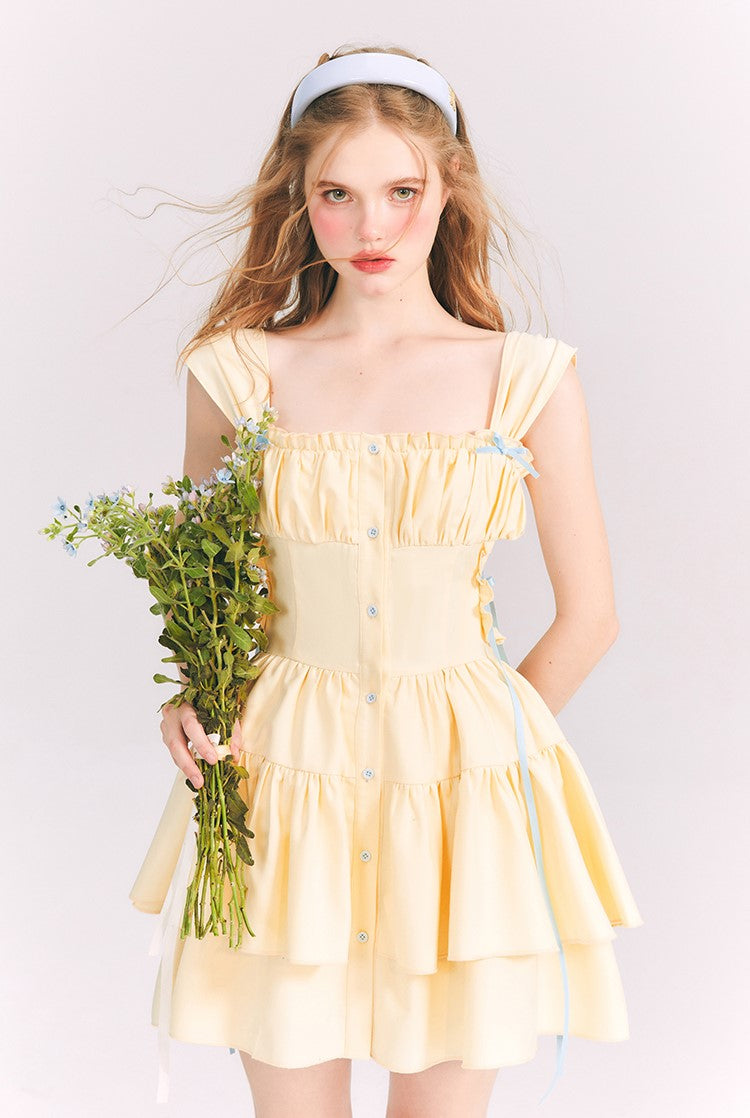 Yellow Bow Tutu Princess Waist Suspender Dress GRO0069