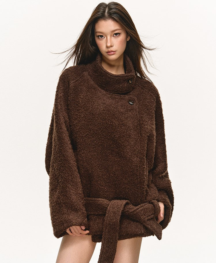 Tie-Wrap Stand Collar Short Warm Coat ANA0080