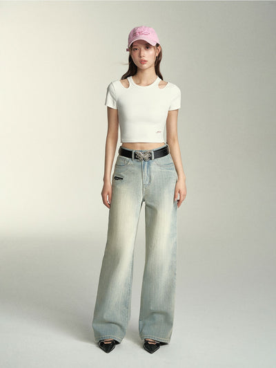 90s Vintage Distressed Straight Jeans SOM0082