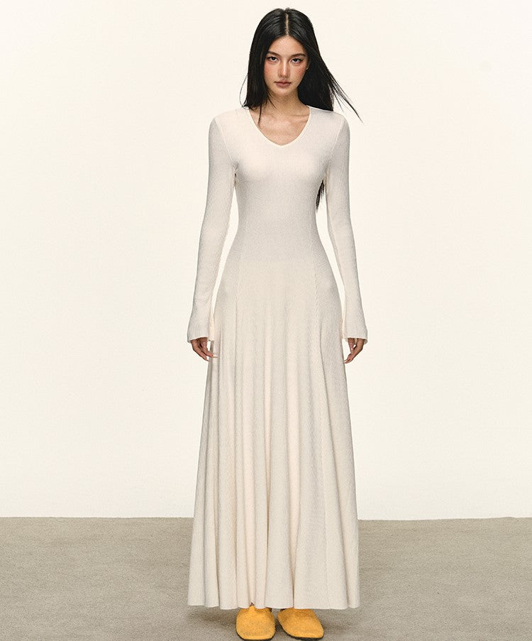 Slimming Waist Long Sleeves Knitted Dress ANA0090