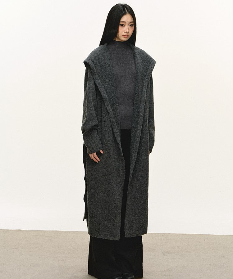Relaxed Wool Hooded Long Cardigan ANA0093