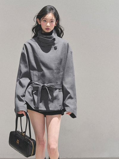 Hepburn Style High Neck Trench Coat DIA0730