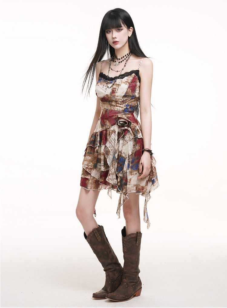 Irregular Colorful Suspender Dress LAD0176