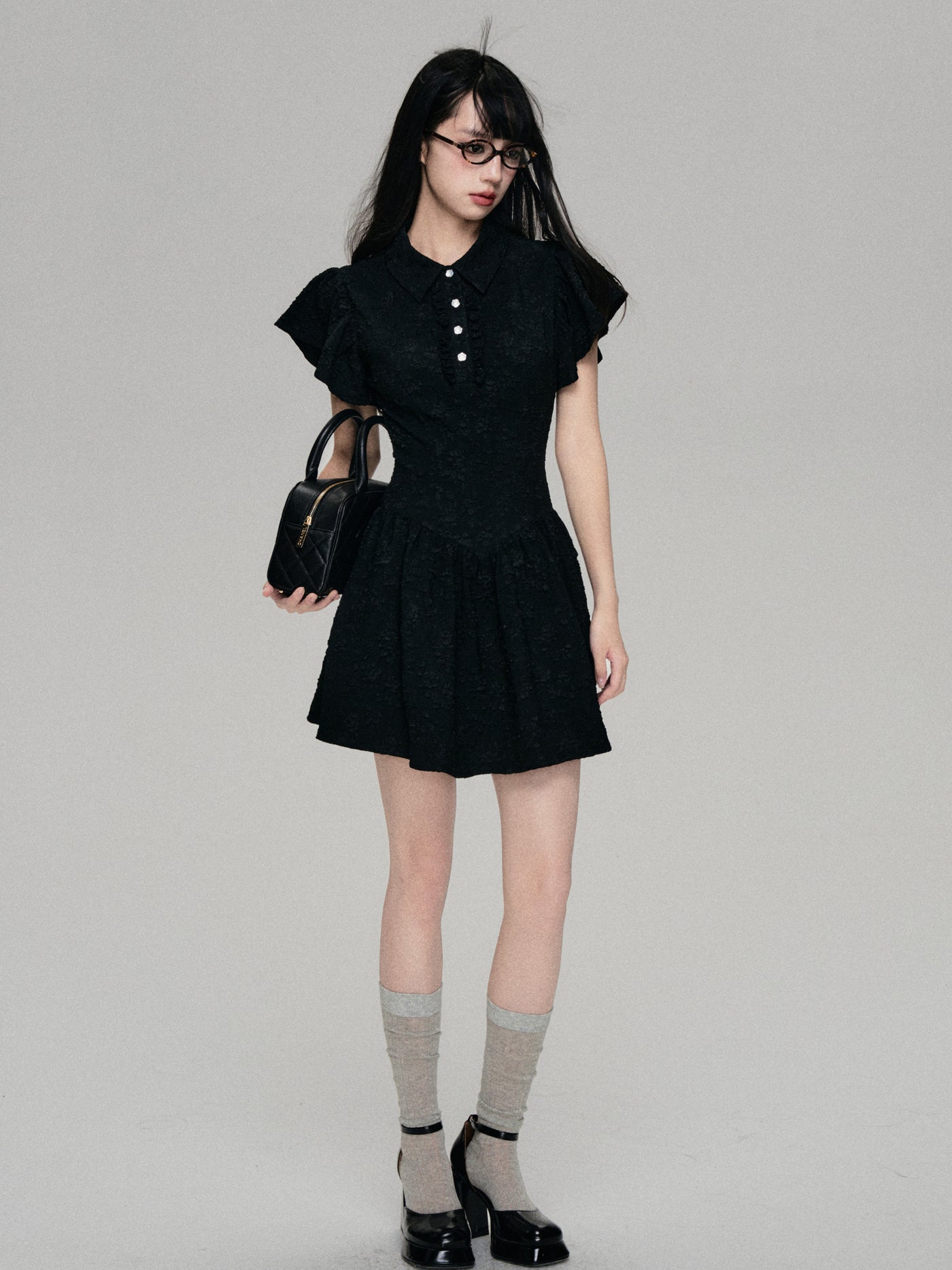 Small Flying Sleeve Polo Neck A-Line Dress LUL0068