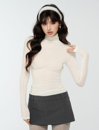 Turtleneck Rhinestone Cross Basic Top 4MU0175
