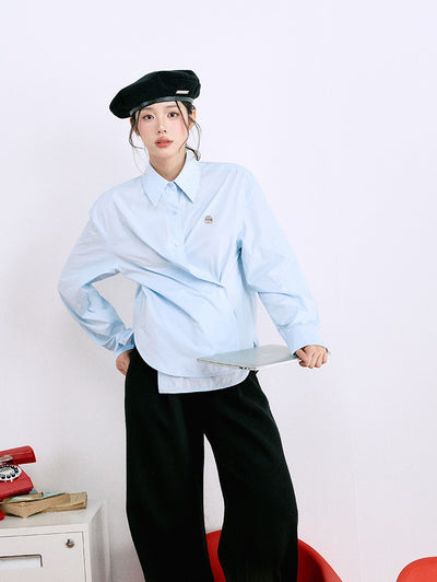 Pure Cotton Oblique Collar Button Shirt LAL0064