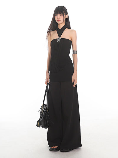 Halter Neck Star Brooch Camisole/Wide-leg Mopping Pants UNC0143