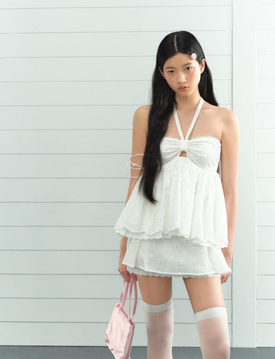 Hollow Lace Halter Neck Top/Skirt LAL0206