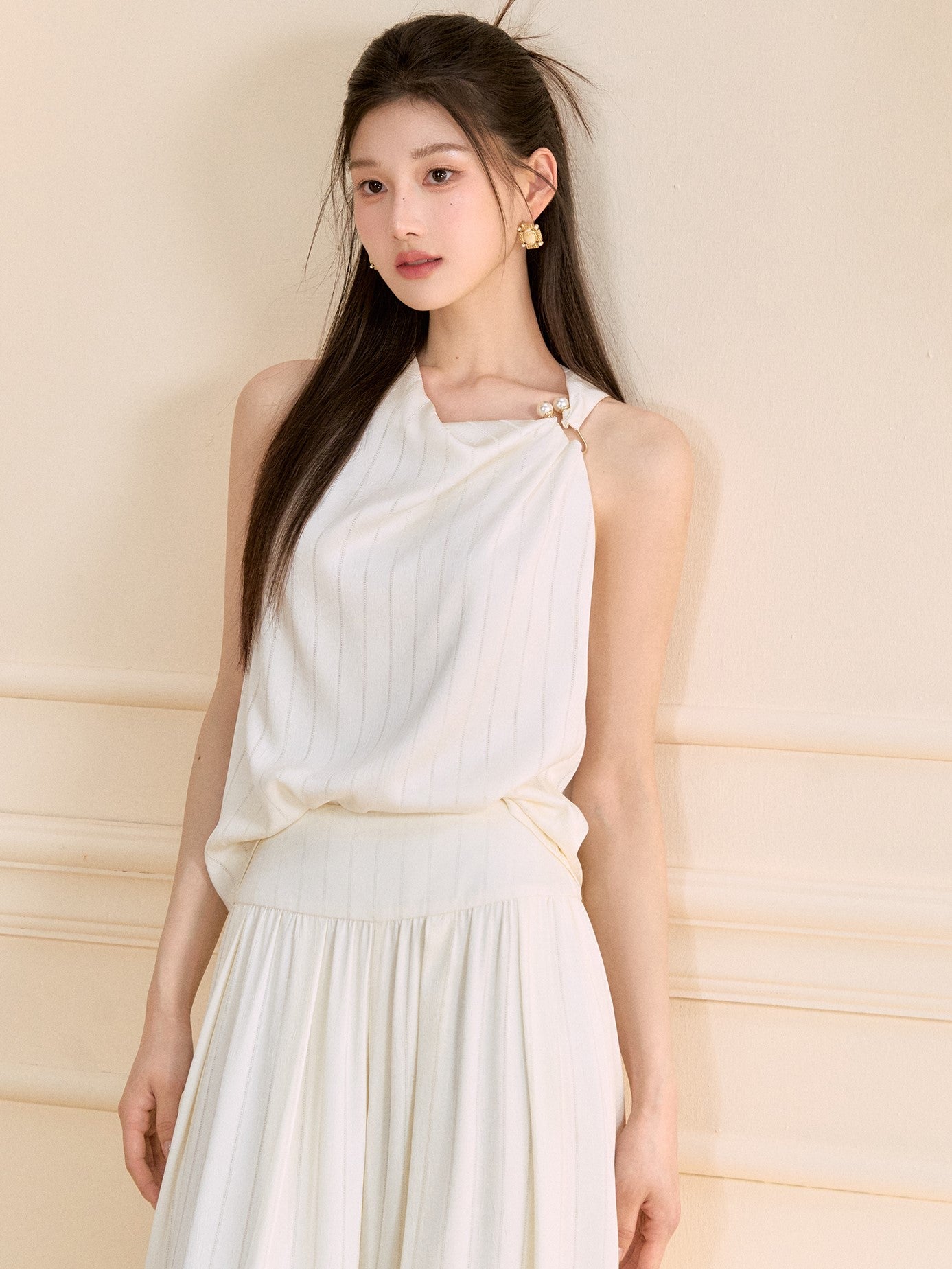 Asymmetrical Shirt/Wide-leg Pants OSH0128