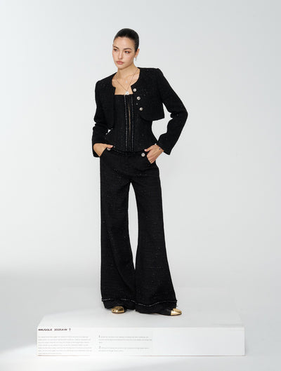 Black Luxurious-style Short Jacket/Camisole/Pants 4MU0161