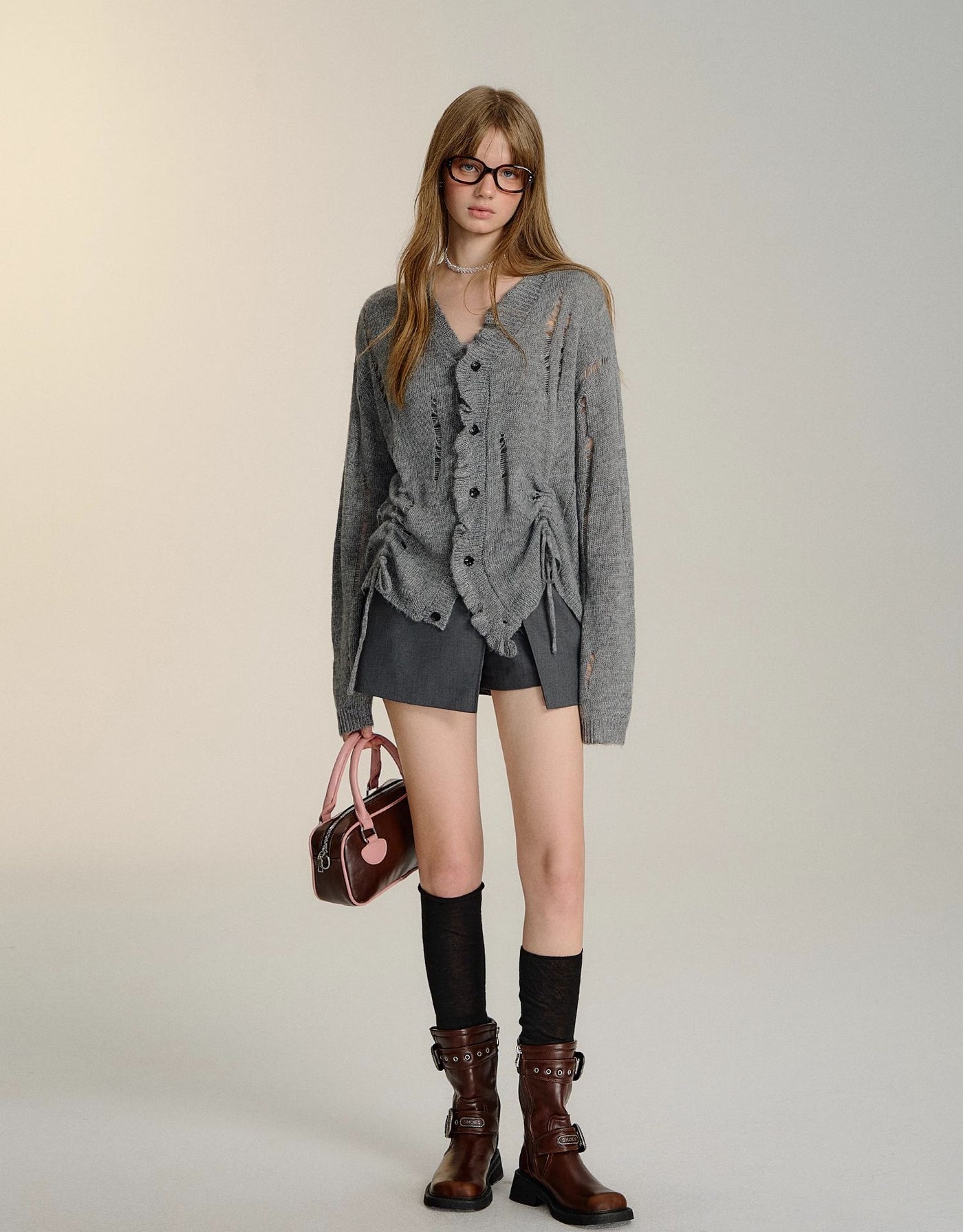 Destruction Pleated Knit Cardigan SOM0111