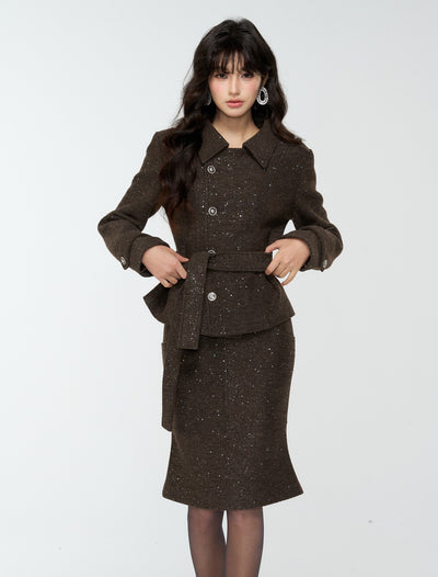 Dark Brown Sequined Jacket/Short Skirt/Midi Skirt 4MU0184