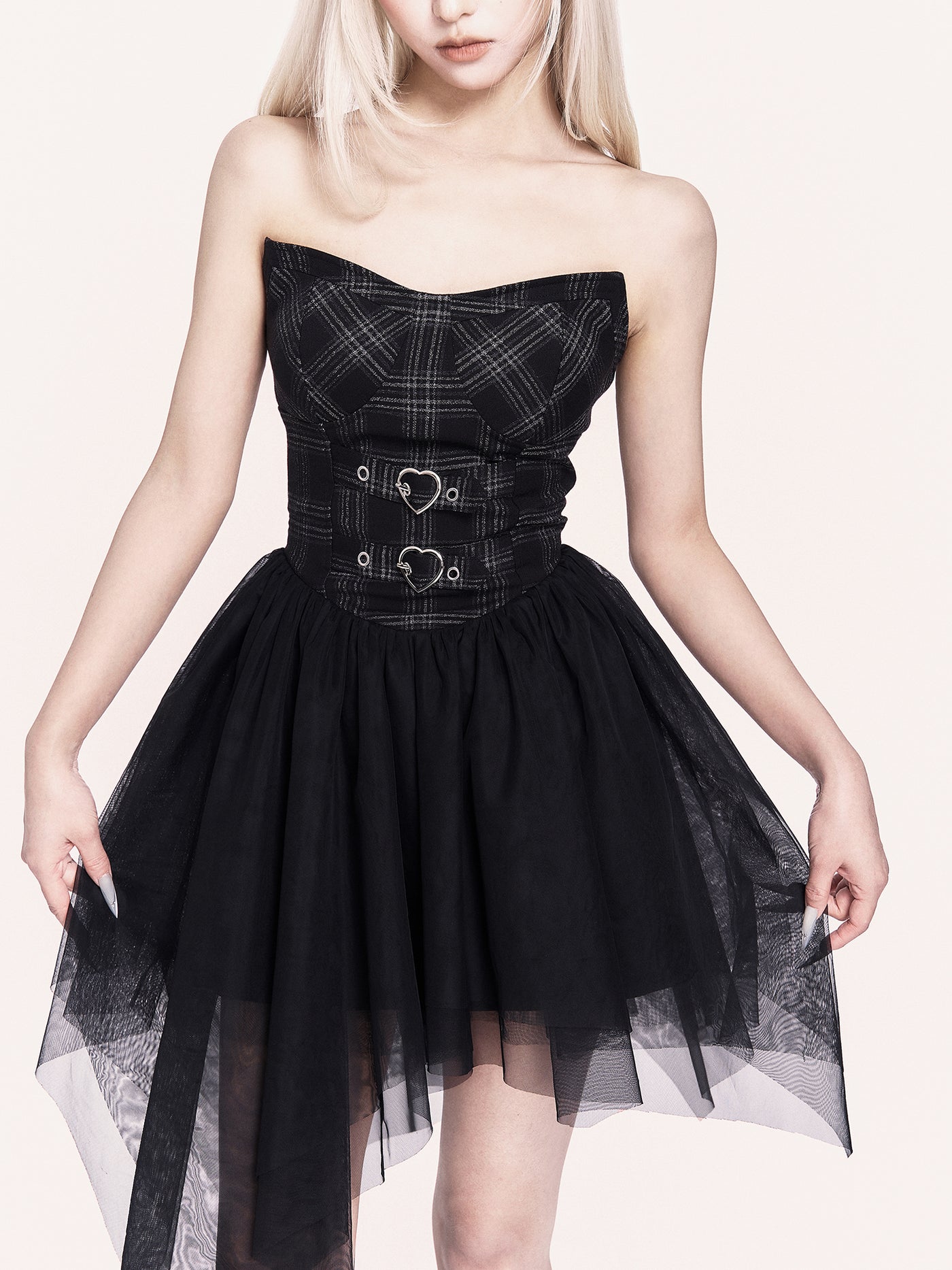 Irregular Mesh Puff Dress/Cross Short Jacket VOC0468