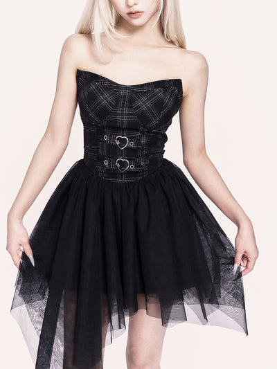 Irregular Mesh Puff Dress/Cross Short Jacket VOC0468