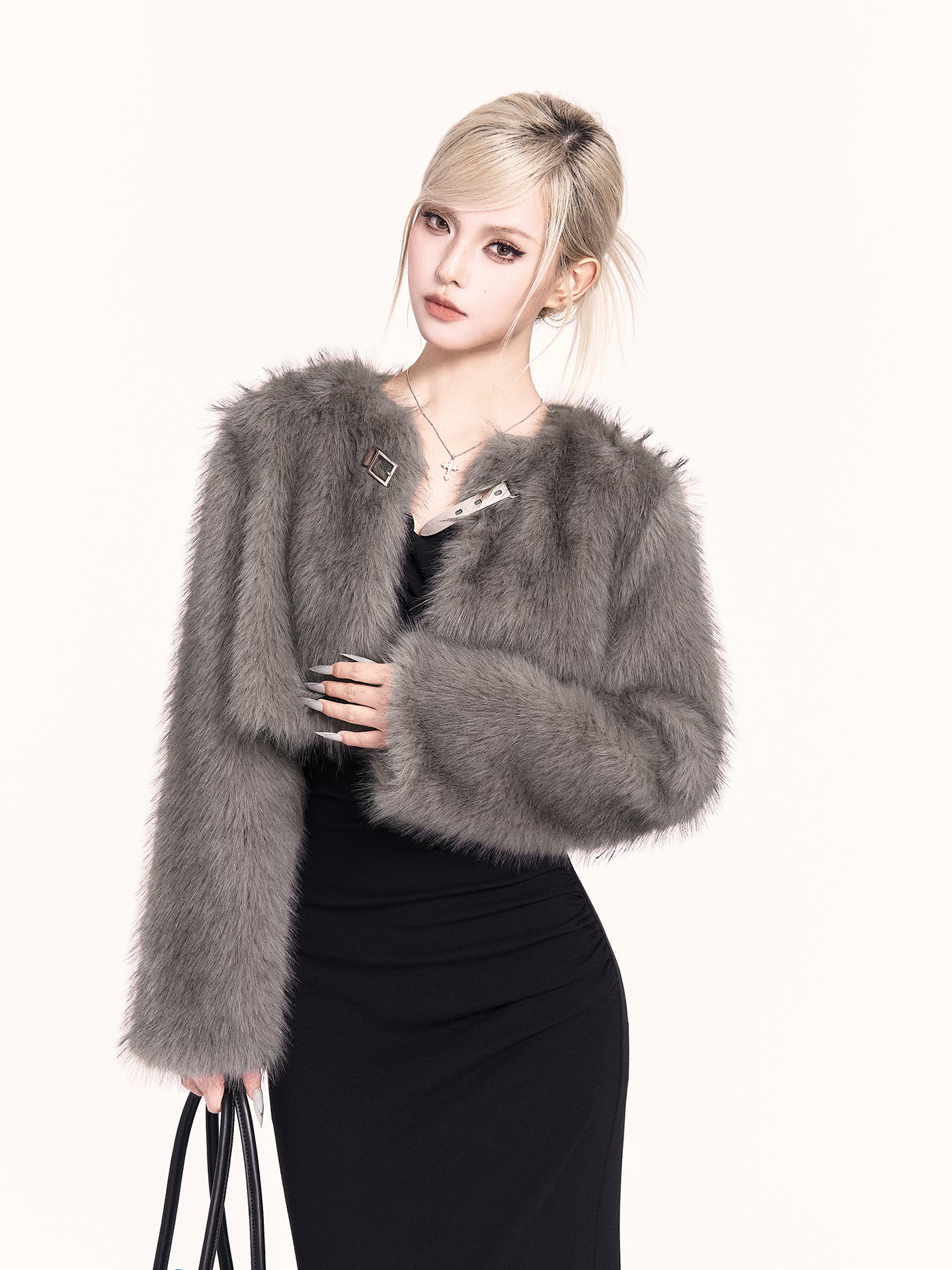 Gray Eco-friendly Fur Short Coat VOC0473