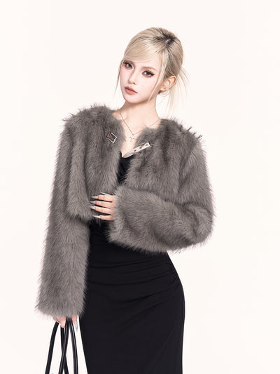 Gray Eco-friendly Fur Short Coat VOC0473