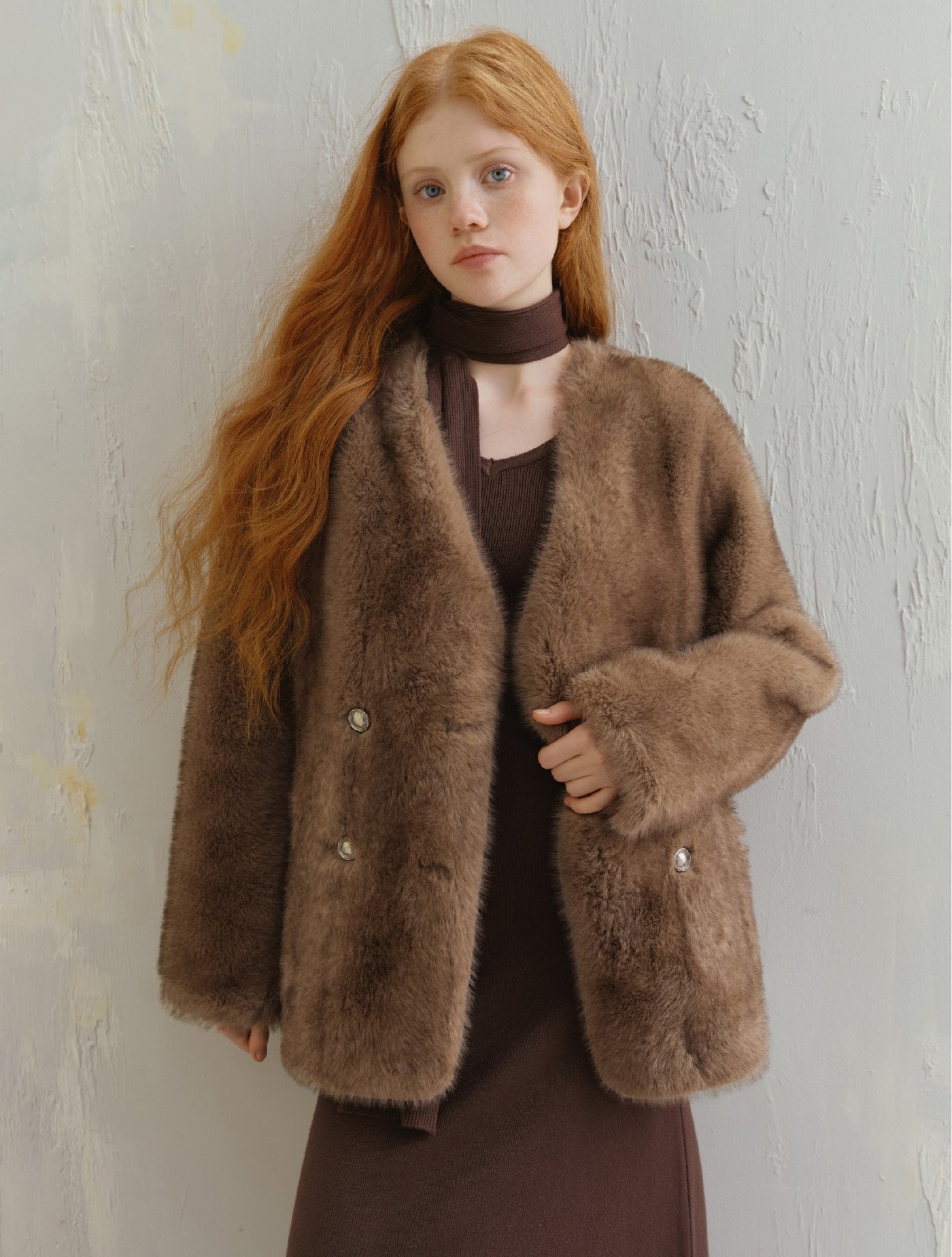 Truffle Lazy Loose Thick Environmentally Friendly Fur Jacket SAL0086