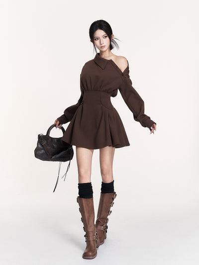 Off-Shoulder Long-Sleeved Sweatshirt Dress VOC0458