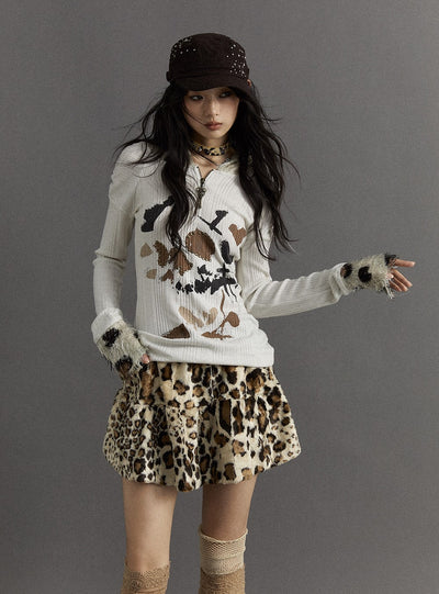 Punk Street Rock Furry Leopard Print Puffy Cake Short Skirt NOR0124