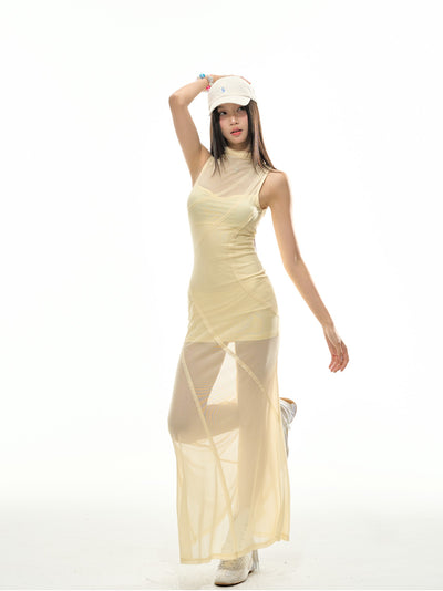 Mesh Shaping Long Dress 4MU0107