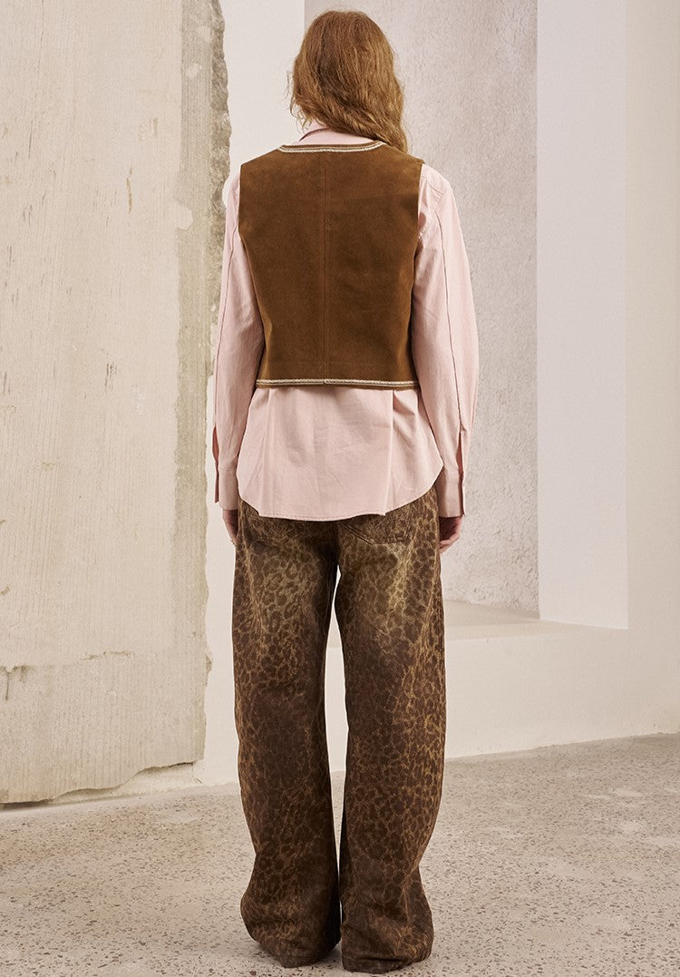 Cashew Flower Embroidery Leather Vest DID0251