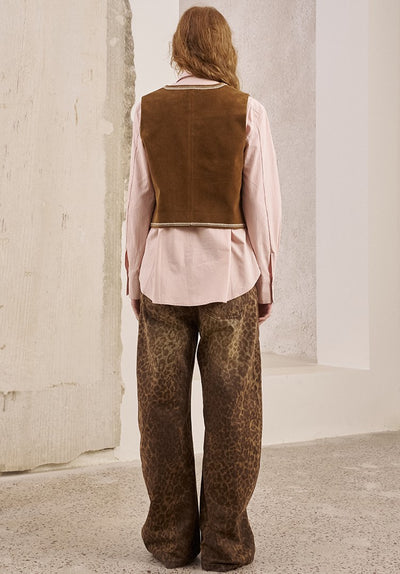 Cashew Flower Embroidery Leather Vest DID0251