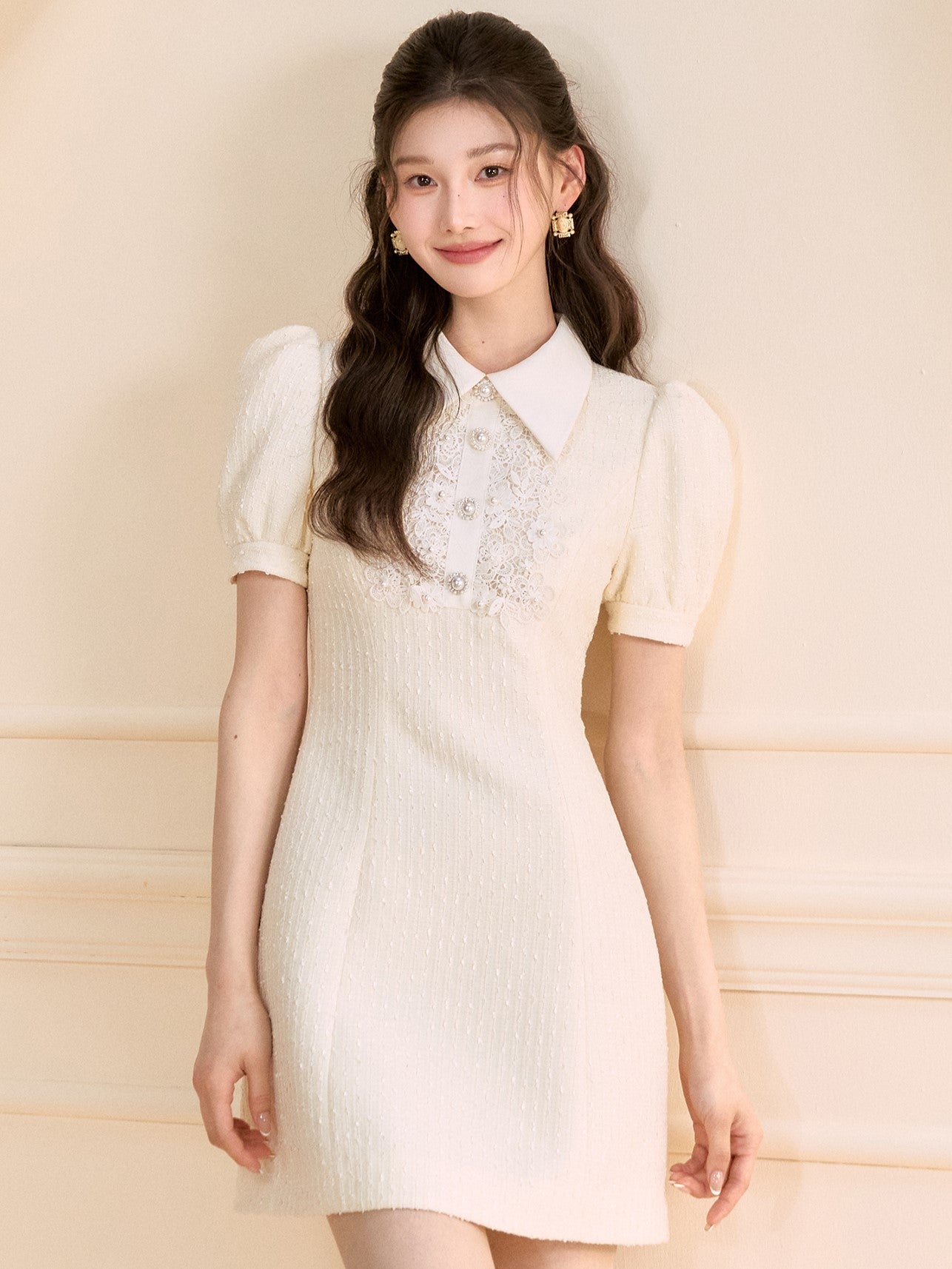 Lace Pearl Sleeveless/Short Sleeves Dress OSH0127