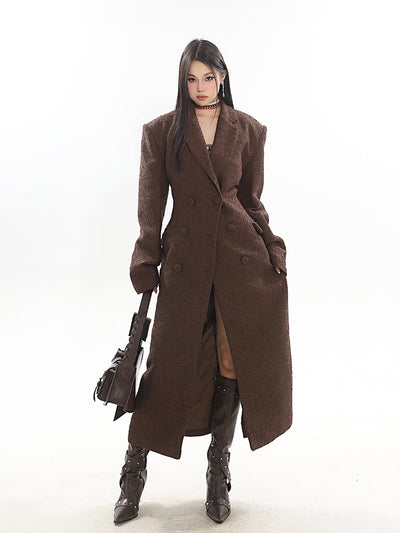 High-end Niche Waist Design Double-breasted Long Coat UNC0158