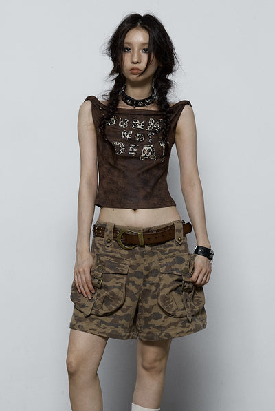 American Retro Loose Camouflage Two-wear Cropped Pants NOR0061