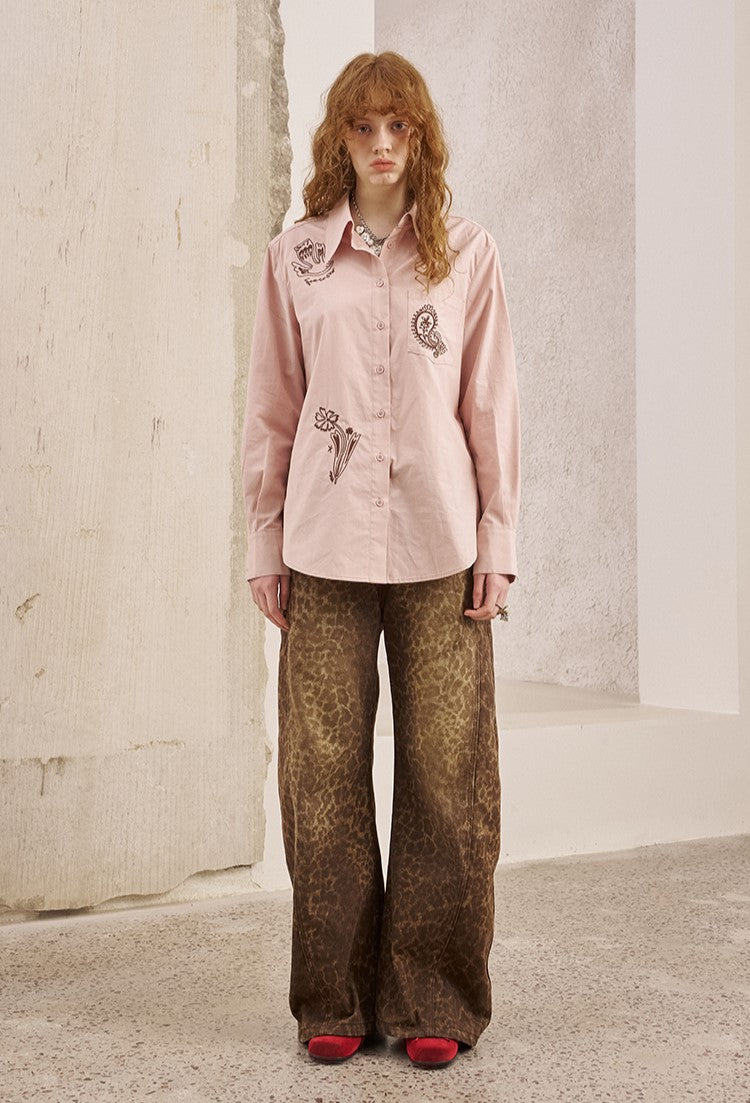Flower Embroidery Long Sleeve Shirt DID0231