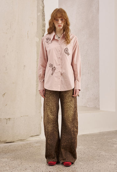 Flower Embroidery Long Sleeve Shirt DID0231