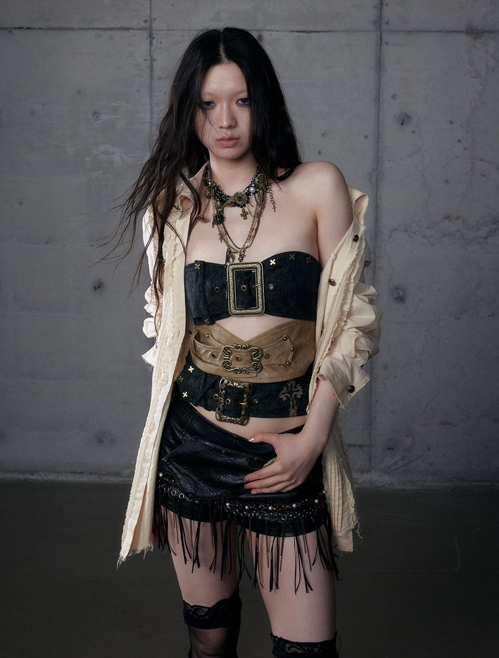 Punk Metal Irregular Leather Tube Top NOR0191