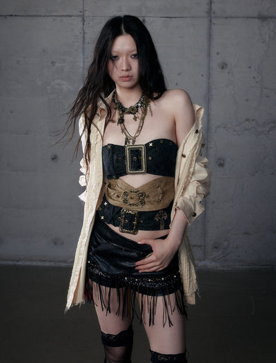 Punk Metal Irregular Leather Tube Top NOR0191