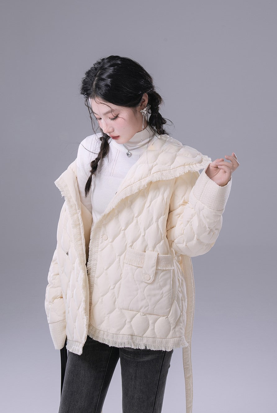 Cream Puff White Large Collar Down Jacket COT0170