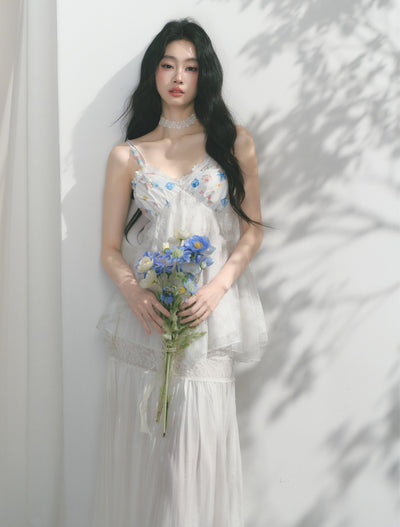 White Flower Printed Lace Camisole SAL0177