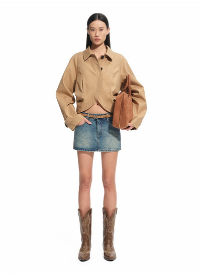 Modern Retro Washed Twill Leather Skirt NOT0310