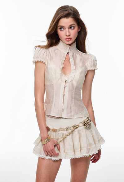 Drop Hollow Lace Shirt/Pleated Skirt 4MU0137