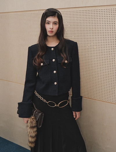 French Style Tweed Round Neck Short Jacket LAL0251