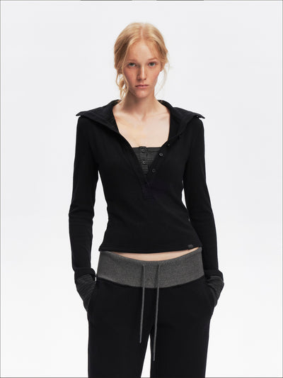 Stand Henley Collar Casual T-shirt SAL0204