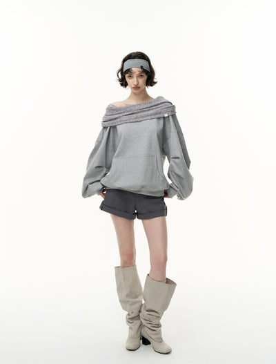 Off-Shoulder Loose Hooded Sweatshirt SAL0190