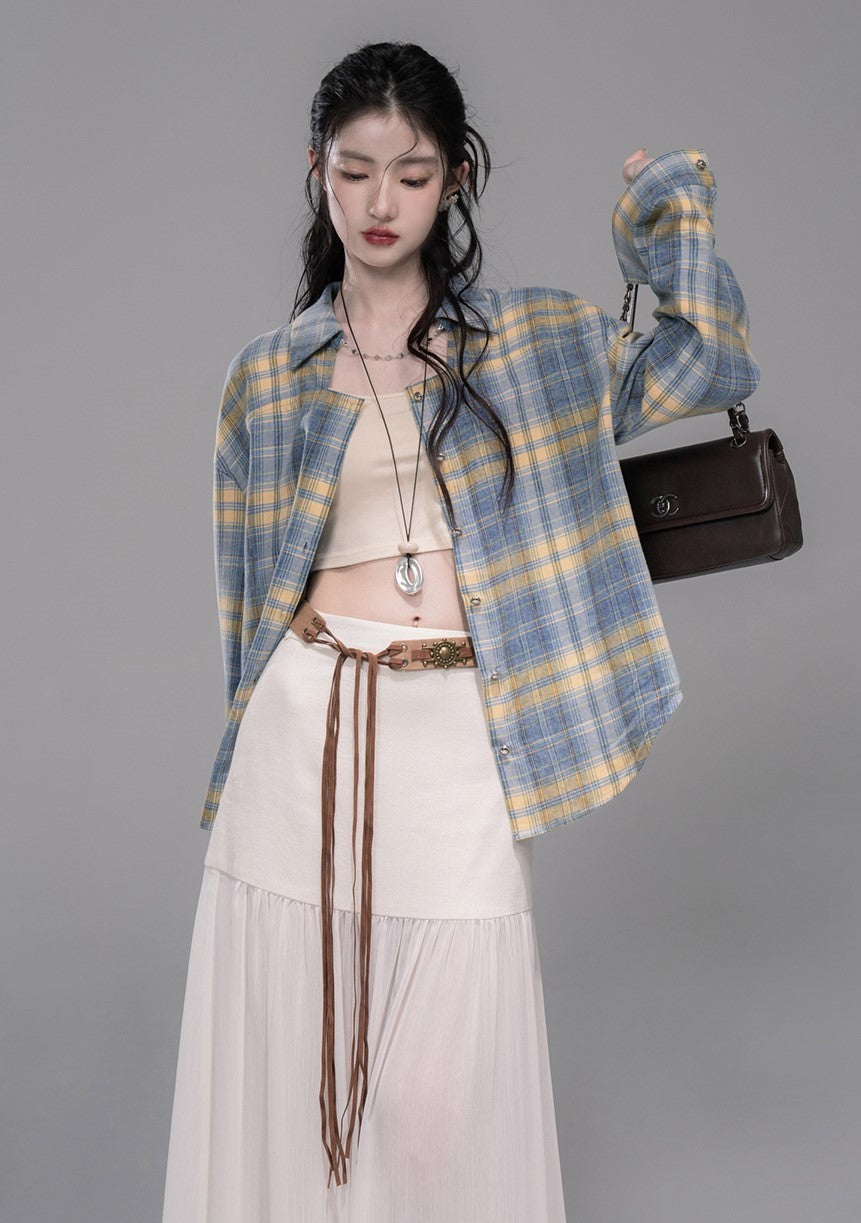 Blue and Yellow Plaid Shirt/Skirt COT0335