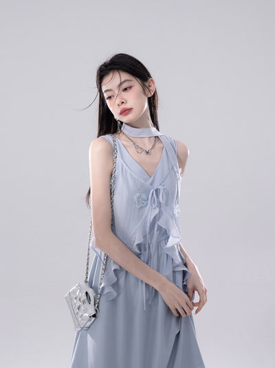 Blue Flower Cardigan+Vest Dress COT0246