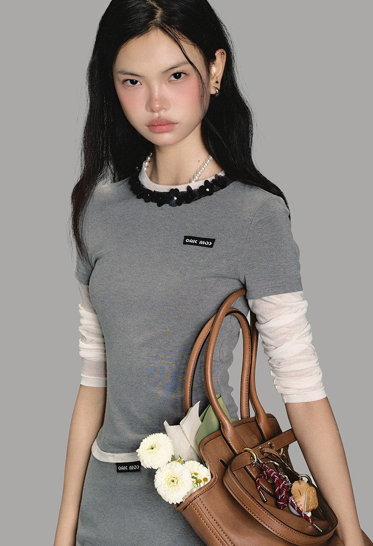 Knitted Fake Two-piece Top/Skirt OAK0219