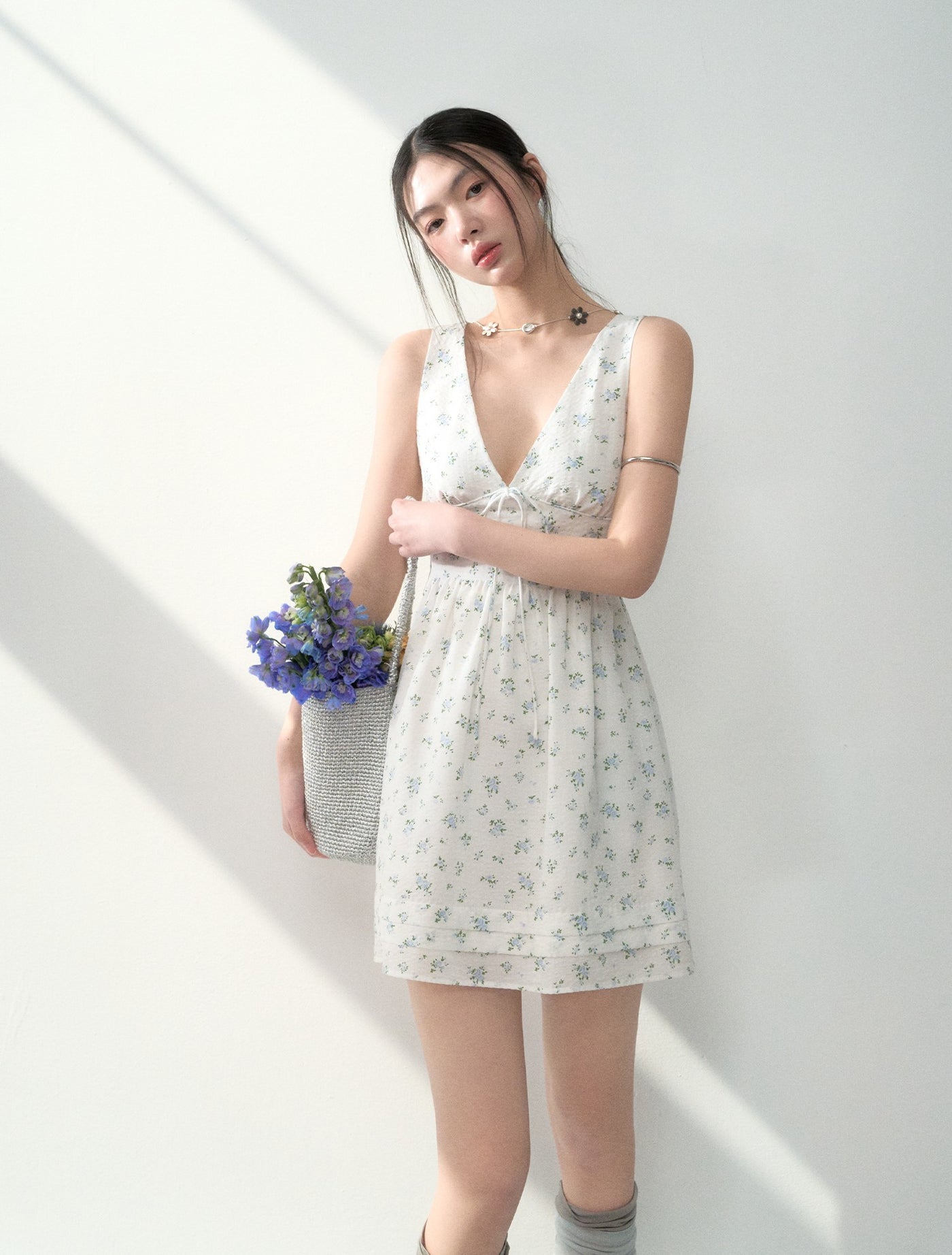 Bow Tie V-neck Midi Dress LAL0188