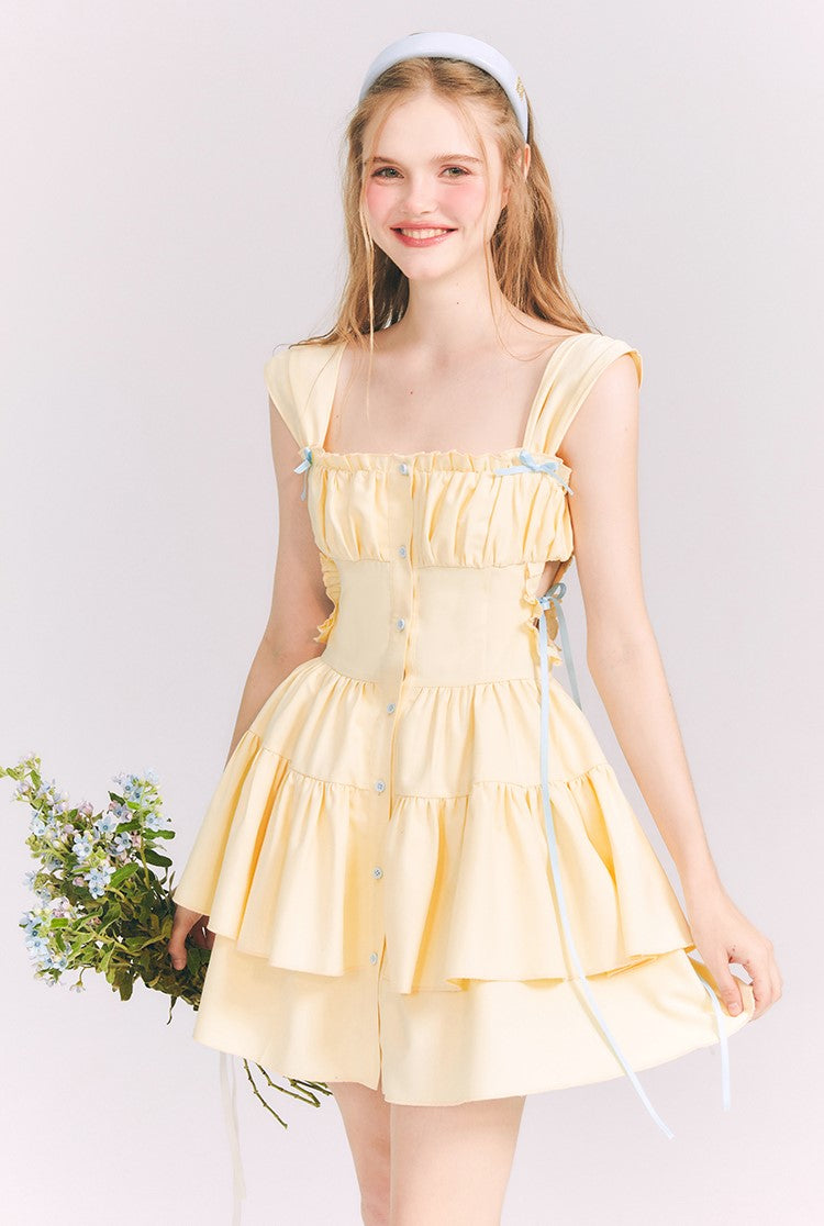 Yellow Bow Tutu Princess Waist Suspender Dress GRO0069