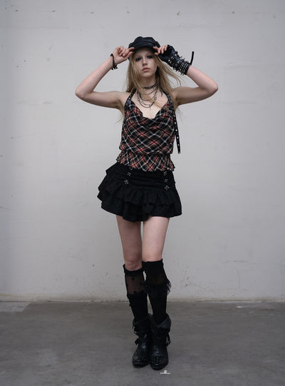 Plaid Mesh Halter Neck Top NOR0163