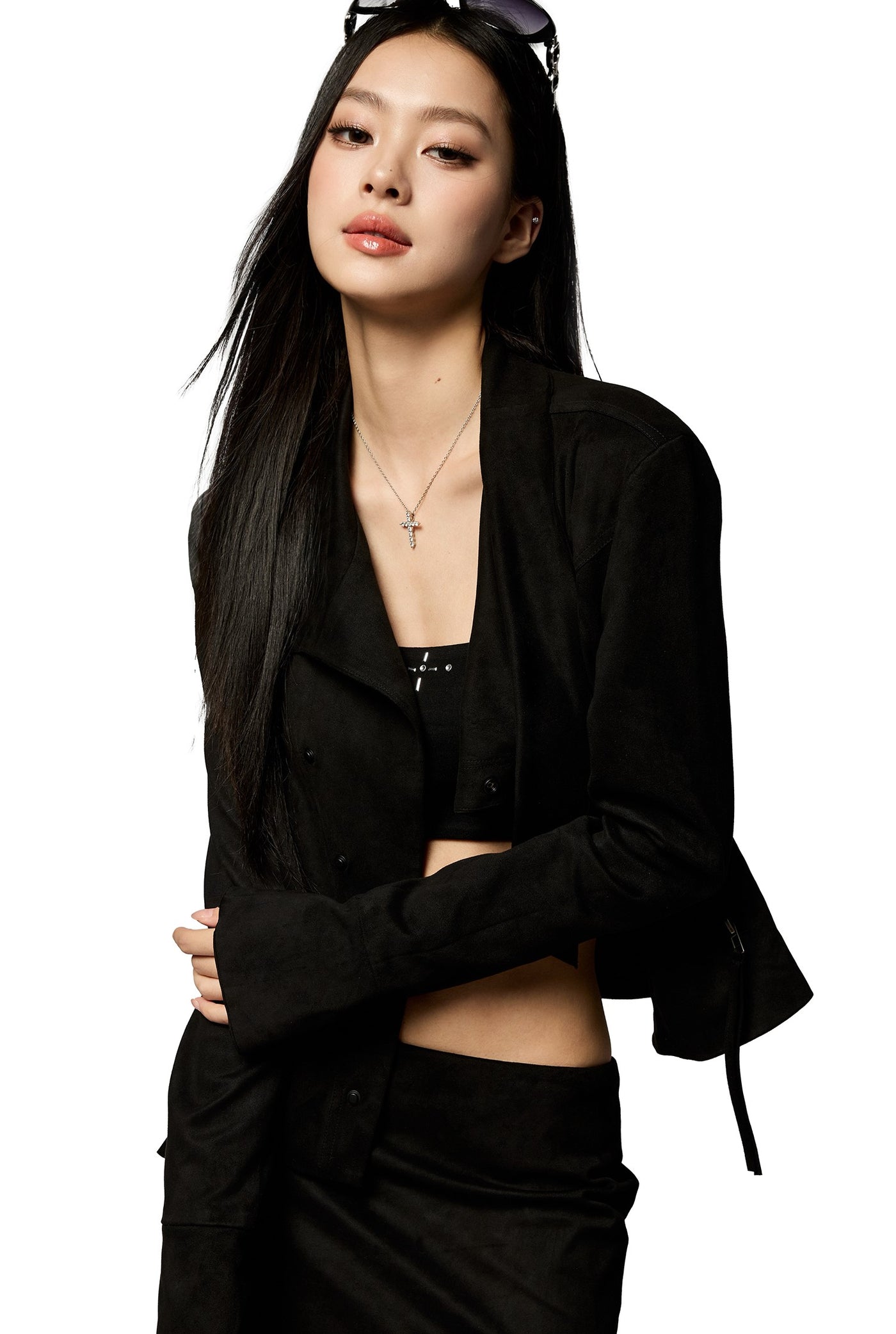 Black Asymmetrical Suede Jacket/Skirt 4MU0156
